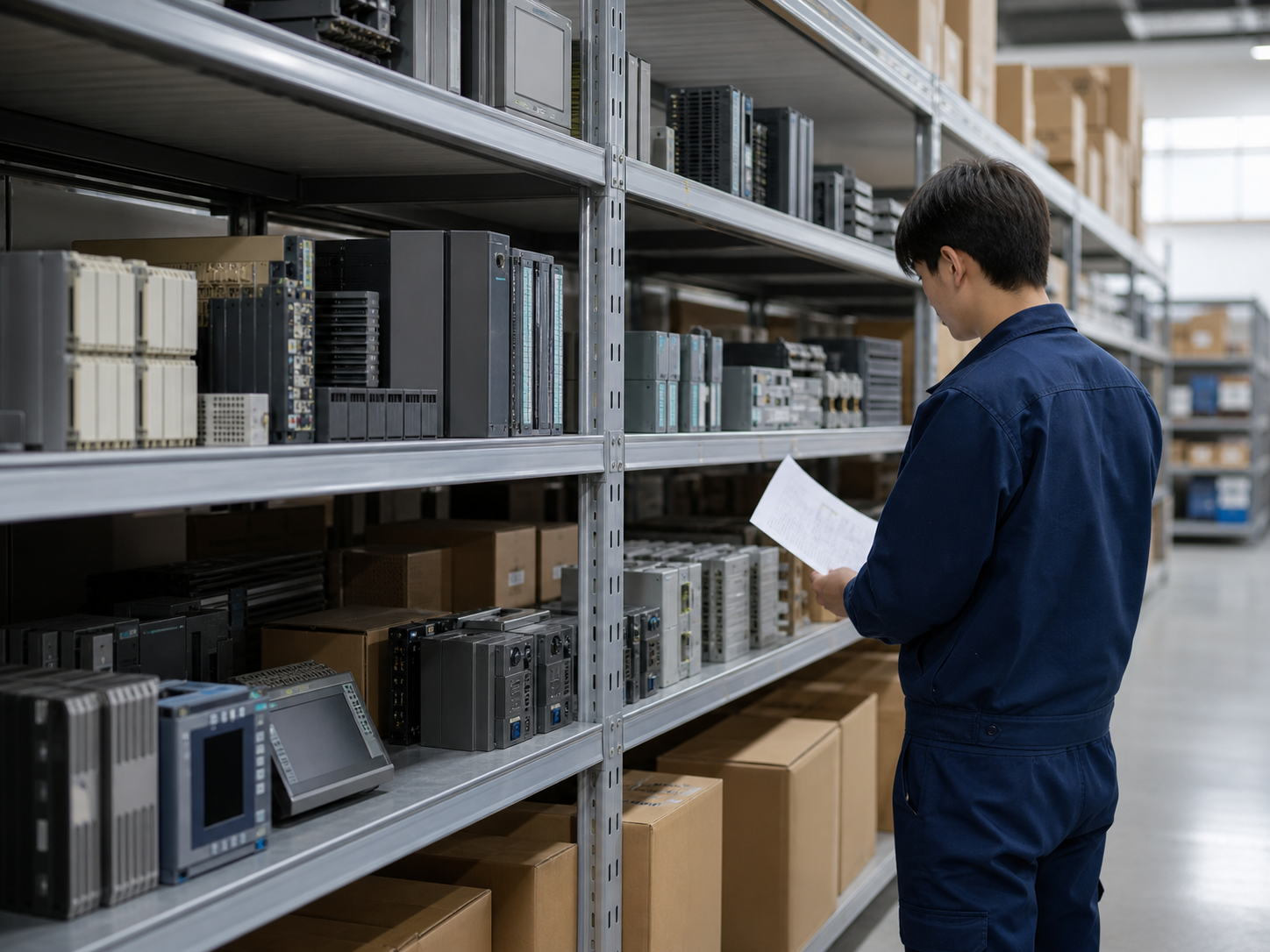 Organized industrial automation spare parts warehouse