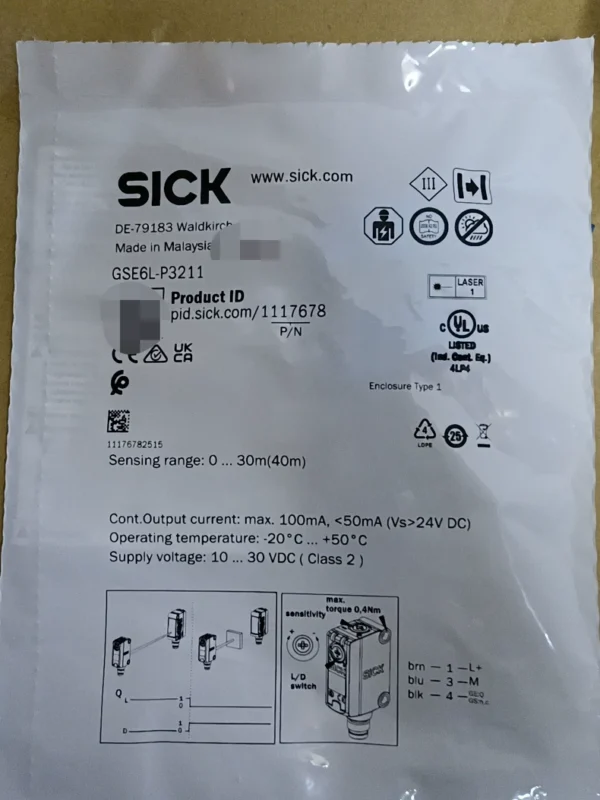 SICK laser through-beam sensor GSE6L-P3211, made in Malaysia, order number 1117678, 42 in stock, need to contact!