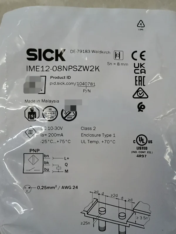 SICK Proximity Switch IME12-08NPSZW2K, Order Number 1040781, Brand New, Made in Malaysia, In Stock, 9 pieces available, Need to contact!