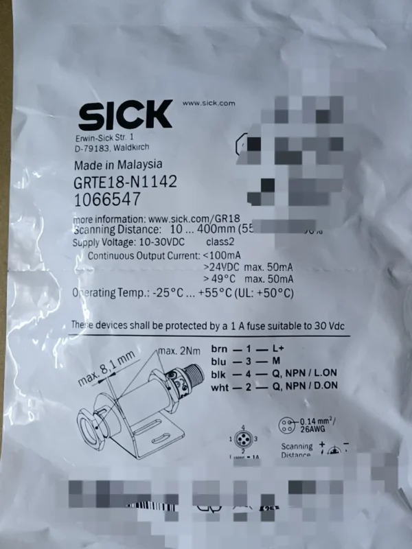 SICK photoelectric sensor GRTE18-N1142, made in Malaysia, order number 1066547, brand new original genuine product, stock available 6, need to contact!
