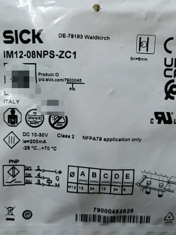 SICK proximity switch IM12-08NPS-ZC1, Made in Italy, brand new original genuine product, order number 7900045, 36 in stock, need to contact!