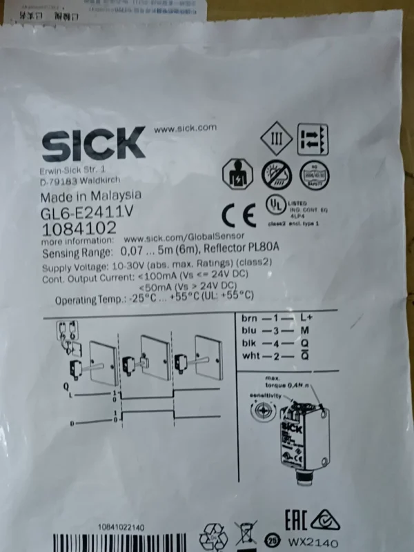 SICK Photoelectric Sensor GL6-E2411V Made in Malaysia Order Number 1084102 Brand New Original Authentic In Stock 1 Need to contact!