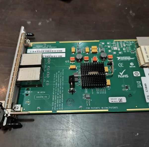 NI PXIE-8234 Dual-port Gigabit Ethernet Interface Module, featuring dual RJ45 Gigabit Ethernet ports and based on the Intel 82572EI chip. Suitable for PXI Express systems, providing dual-port Ethernet access in a single slot. Actual product photos, new condition. Ideal for those in need of efficient data transmission. [Brand] NI [Model] PXIE-8234 [Interface] Dual RJ45 Gigabit Ethernet ports [Condition] Almost new, no corresponding equipment for testing! Functionality not guaranteed! No returns or exchanges after sale!