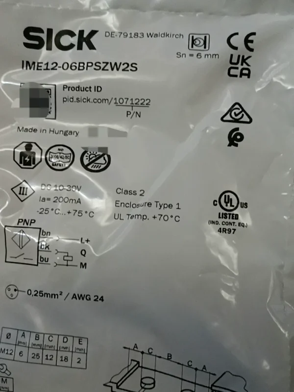 SICK proximity sensor IME12-06BPSZW2S, made in Hungary, order number 1071222, brand new original authentic product, in stock 51, need to contact!