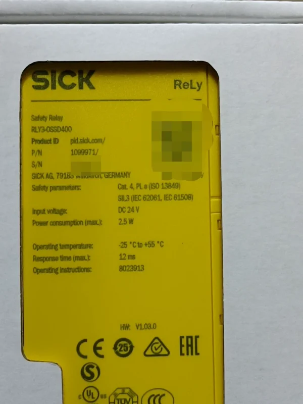 SICK safety relay RLY3-OSSD400, Made in Hungary, order number 1099971, brand new original genuine product, 3 in stock, contact us if needed!