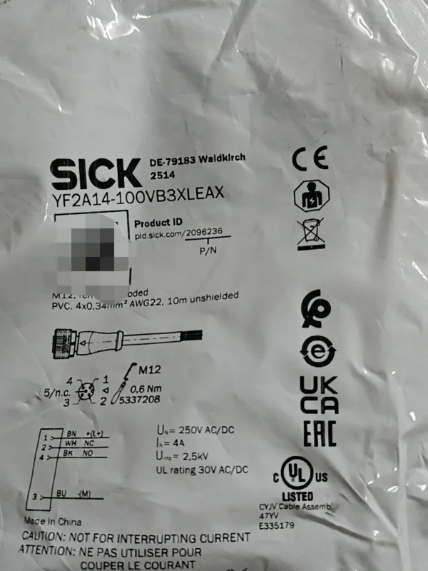 New SICK connection cable YF2A14-100VB3XLEAX, order number 2096236, in stock, need to contact!