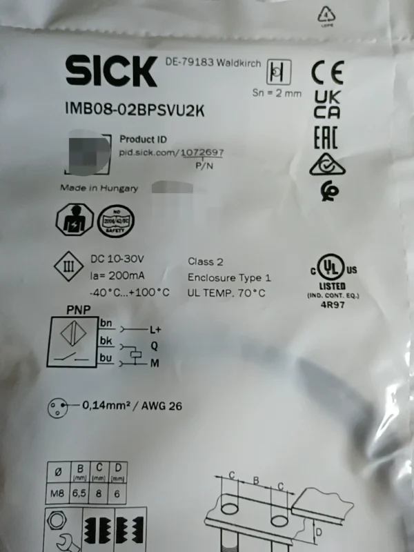 New SICK IMB08-02BPSVU2K proximity switch, original from Hungary, order number 1072697, 22 in stock, need to contact!