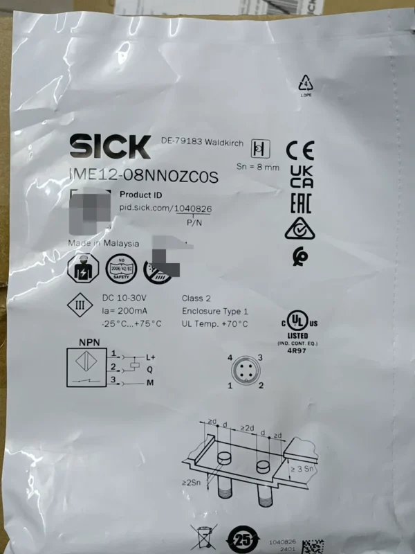 New SICK IME12-08NNOZCOS proximity switch, order number 1040826, stock 10, need to contact!