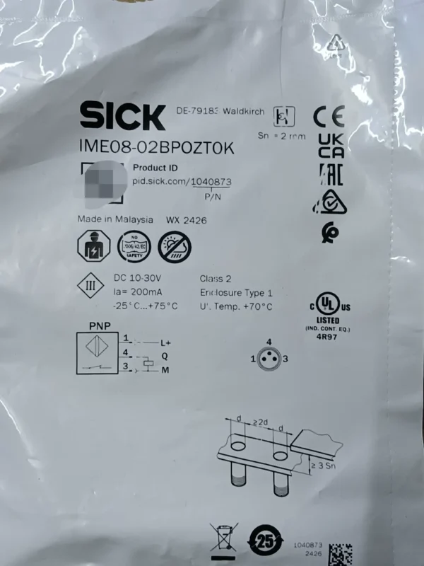 New SICK proximity switch IME08-02BPOZTOK, order number 1040873, made in Malaysia, 6 units in stock, need to contact!