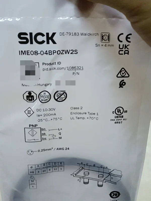 New SICK proximity sensor IME08-04BPOZW2S, made in Hungary, order number 1086321, in stock 16, need to contact!