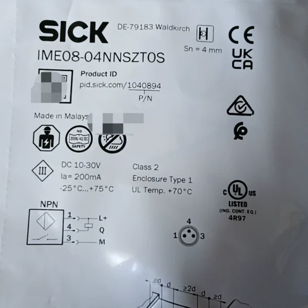 New SICK proximity switch IME08-04NNSZTOS, Made in Malaysia, Order No. 1040894, In stock 15, Need to contact!