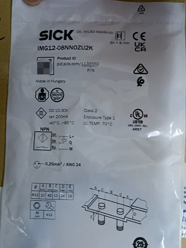 SICK proximity sensor IMG12-08NNOZU2K Made in Hungary Order number 1135550 Brand new original Authentic In stock 6 Need to contact!