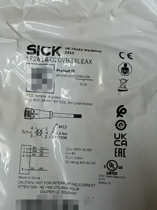 New SICK YF2A14-020VB3XLEAX connection cable, order number 2096234, 94 in stock, need to contact!
