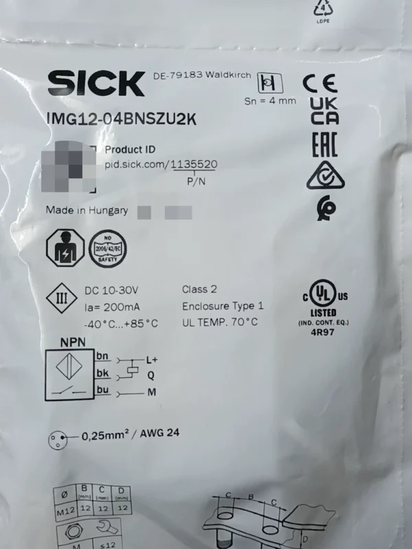 SICK proximity sensor IMG12-04BNSZU2K, original from Hungary, order number 1135520, brand new, in stock 11, need to contact!