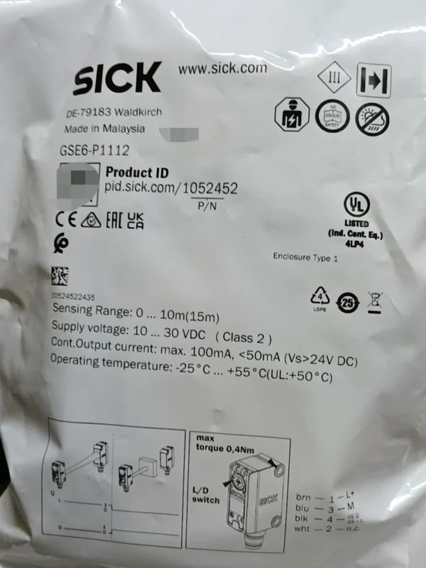 SICK photoelectric sensor GSE6-P1112, made in Malaysia, brand new original, order number 1052452, stock 2, need to contact!