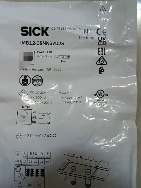 SICK proximity switch IMB12-08NNSVU2S, made in Hungary, order number 1072745, brand new original in stock, need to contact!