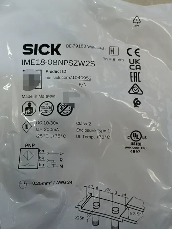 SICK proximity switch IME18-08NPSZW2S, made in Malaysia, order number 1040952, brand new original authentic product, 23 in stock, need to contact!