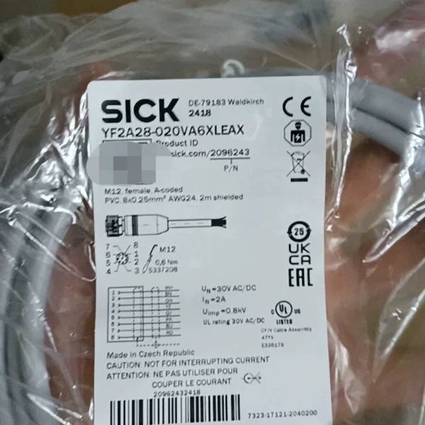 Brand new original SICK sensor connection cable, model YF2A28-020VA6XLEAX, order number 2096243, 5 in stock, need to contact!