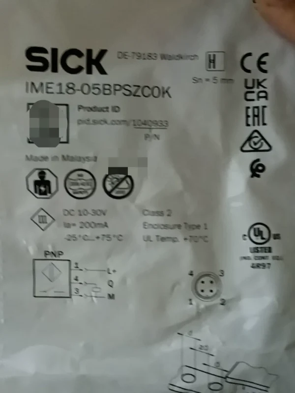 Brand new SICK IME18-05BPSZC0K proximity switch, made in Malaysia, order number 1040933, brand new original authentic product, stock 17, need to contact!