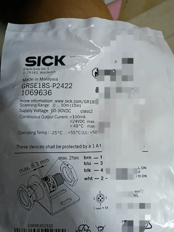 Brand new SICK GRSE18S-P2422 photoelectric sensor, order number 1069636, made in Malaysia, scanning range 0-10m, 10 units in stock, contact us if needed!
