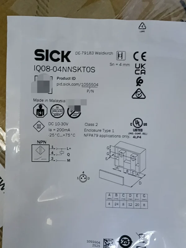 SICK Proximity Switch IQ08-04NNSKT0S Made in Malaysia Order Number 1055504 Brand New In Stock Need to Contact!