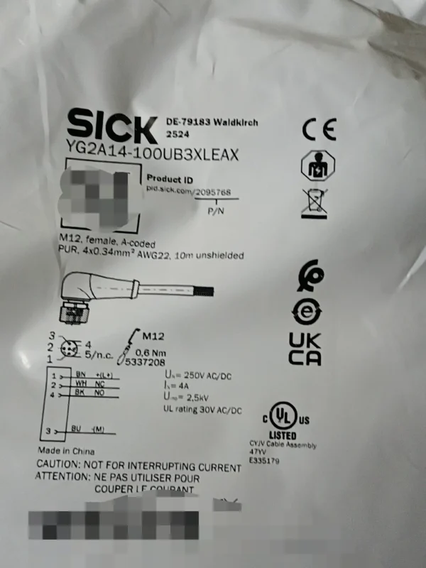 New SICK sensor connection cable YG2A14-100UB3XLEAX, order number 2095768, in stock 1, need to contact!