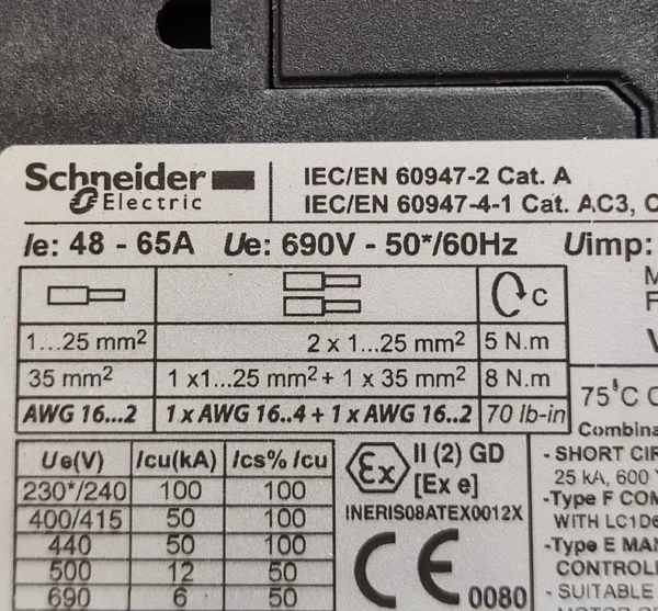 Schneider Motor Circuit Breaker GV3P65 48-65A Brand New Original Authentic Product Priced for Sale