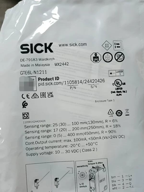 Brand new SICK GTE6L-N1211 laser sensor, original from Malaysia, order number 1105814, in stock 2, contact us if needed!