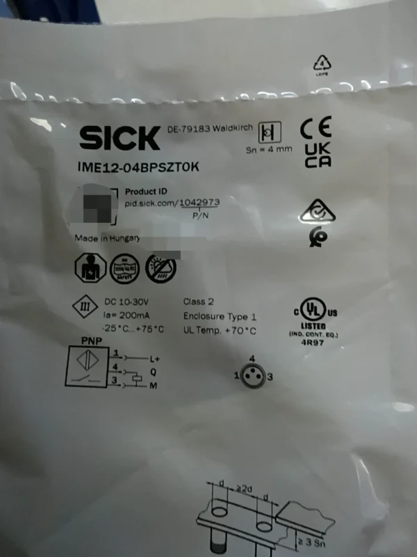 New SICK proximity switch IME12-04BPSZTOK Made in Malaysia Order number 1042973 In stock 1 Need to contact!
