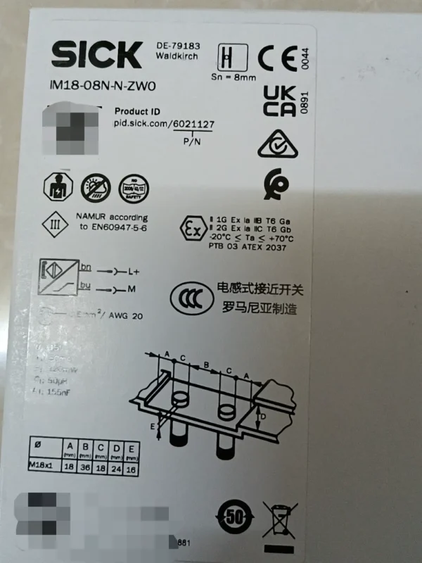 New SICK inductive proximity switch IM18-08N-N-ZW0, made in Romania, order number 6021127, 22 in stock, need to contact!