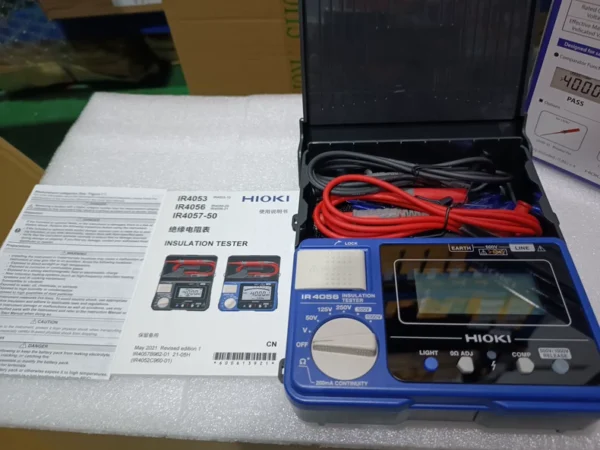 HIOKI IR4056-20 Insulation Resistance Tester, Brand New Original Imported, Made in Japan, 3-Year Warranty, 5 Measurement Ranges, Test Voltage 50V/100MΩ~1000V/4000MΩ, Stable & High-Speed Digital Display, PASS/FAIL Judgment Response Time Only 0.3 Seconds, 1m Drop Resistance on Concrete, High-Brightness LED Display, Test Lead with LED Light Switch (Optional L9788-11 or L9788-10), 200mA Test Continuous Checking, AC/DC Voltage Measurable, Suitable for Testing Solar Power Generation Systems and Electric Vehicles, Official Authentic Product, Brand New Unopened