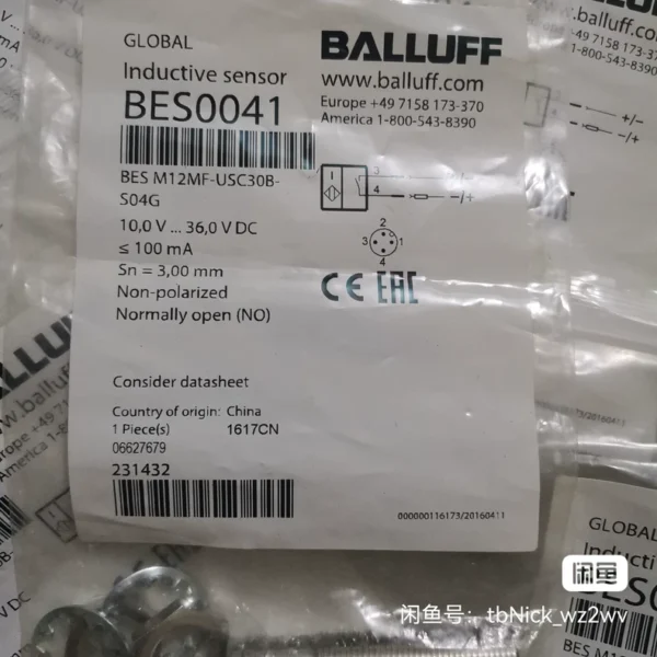 Brand new original BALLUFF BES0041 BES M12MF-USC30B-S04G proximity sensor, 10V-36V DC, ≤100mA, non-polarized, normally open (NO). Friends in need please contact as soon as possible, no returns or exchanges after sale! Not the actual price