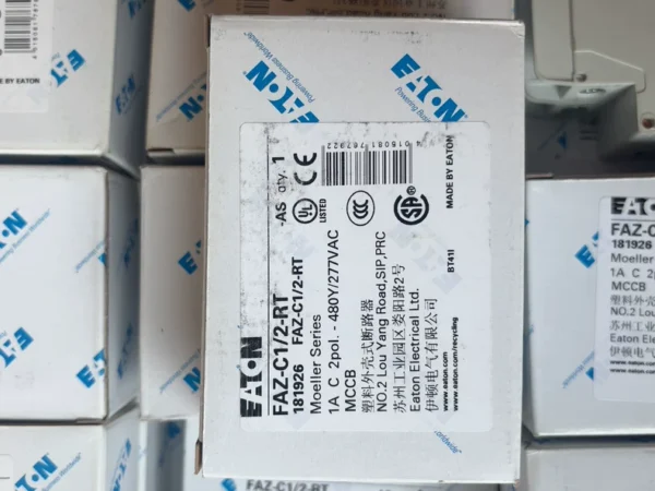 Brand New Eaton FAZ-C12-RT Circuit Breaker, Original Authentic Product, 1A C 2P, 480Y277VAC. Produced by Suzhou Eaton Electric, with CCC Certification, Molded Case Circuit Breaker, Suitable for Industrial Grade Power Distribution. Packaging Intact, Inspection Supported, Price Negotiable Slightly, More Discounts for Same-City Self-Pickup~ Interested Friends Welcome to Private Message for Consultation, Order Today and Ship Today!
