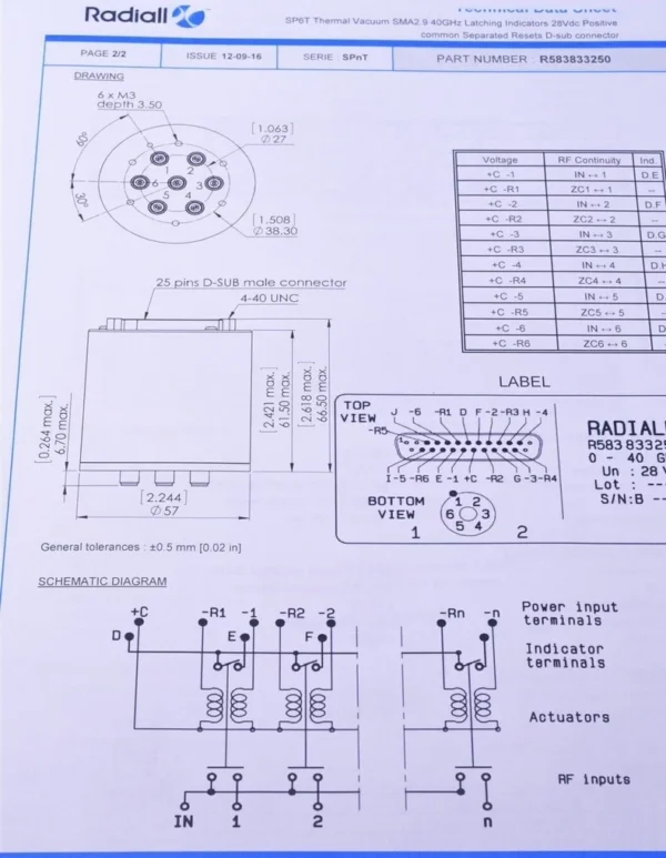 Radiall R583833250 28V DC-40GHz SP6T Coaxial Switch In Stock for Sale, Inquiry Welcome