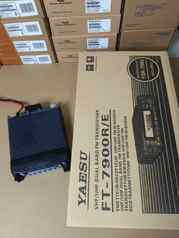 Yaesu 7900R High Power UV Dual Band Walkie Talkie Mobile Radio Separate Installation Vehicle Radio Off-road Truck Ship Promotion Price Yaesu FT-7900R Mobile Radio UV Dual Band 50W High Power Brand New, Full Set, Dual Band Yaesu 7900R Vehicle Radio, Power 50W, Brand New Domestic, UV Dual Band, Frequency Range V Band 136-174, U Band 400-470. Supports panel separation and manual frequency modulation. The entire radio set includes: main unit, hand microphone, bracket, power extension cable, hardware accessories, panel extension cable, panel bracket, instruction manual, packaging box. Category: Radio Intercom Equipment | Brand: Yaesu | Condition: Brand New Shipped from Fujian Wholesale Price