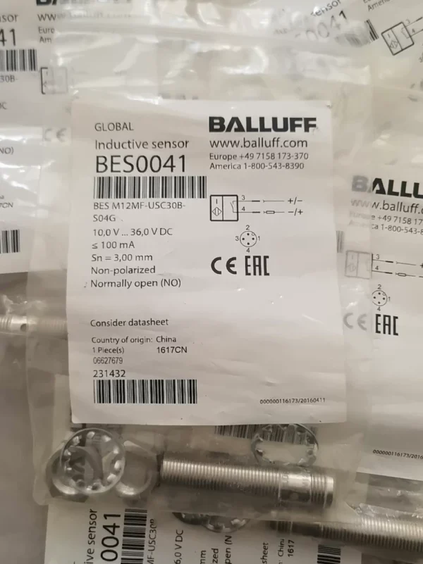 Brand new original BALLUFF BES0041 BES M12MF-USC30B-S04G proximity sensor, 10V-36V DC, ≤100mA, non-polarized, normally open (NO). Friends in need please contact as soon as possible, no returns or exchanges after sale! Not the actual price