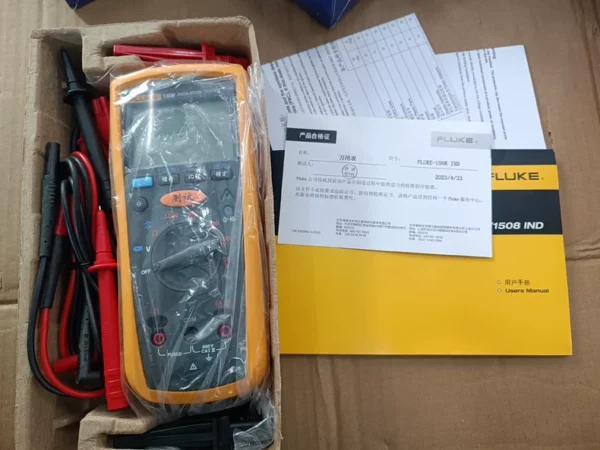 Fluke 1508 IND Insulation Resistance Tester (Digital "Megohmmeter") Fluke 1508 IND In Stock in Large Quantities The 1508 IND Insulation Resistance Tester is tailor-made for industrial enterprise users. Building on the original guarantees of precision, durability, safety, and ease of use, it has been upgraded again, extending the warranty period to 5 years and upgrading the test accessories. The large alligator clip set can measure more target scenarios. Key Features Insulation testing from 0.01 MΩ to 10 GΩ Remote test probe for easier repetitive testing or testing of hard-to-reach test points Insulation test voltages: 50 V, 100 V, 250 V, 500 V, and 1000 V for various applications Pass/Fail (comparison) function simplifies repetitive testing Save/Recall function with 19 storage units saves time and labor AC/DC voltage: 0.1 V to 600 V Resistance: 0.01 Ω to 20.00 KΩ Auto power-off function to save battery power CAT IV 600 V measurement safety rating for enhanced personnel protection Included accessories: Test leads, test probes, remote test pens, alligator clips 5-year warranty