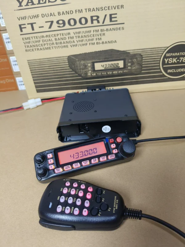 Yaesu 7900R High Power UV Dual Band Walkie Talkie Mobile Radio Separate Installation Vehicle Radio Off-road Truck Ship Promotion Price Yaesu FT-7900R Mobile Radio UV Dual Band 50W High Power Brand New, Full Set, Dual Band Yaesu 7900R Vehicle Radio, Power 50W, Brand New Domestic, UV Dual Band, Frequency Range V Band 136-174, U Band 400-470. Supports panel separation and manual frequency modulation. The entire radio set includes: main unit, hand microphone, bracket, power extension cable, hardware accessories, panel extension cable, panel bracket, instruction manual, packaging box. Category: Radio Intercom Equipment | Brand: Yaesu | Condition: Brand New Shipped from Fujian Wholesale Price