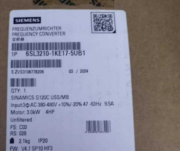 SIEMENS 6SL3210-1KE17-5UB1 RATED P0WER Inverter