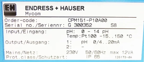 Endress+Hauser MYCOM  Transducer CPM151-P10A00